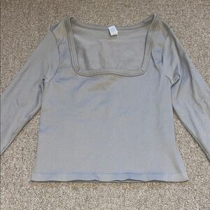 90 Degree By Reflex Taupe Gray Rib Seamless Leighton Long Sleeve Top Size Large